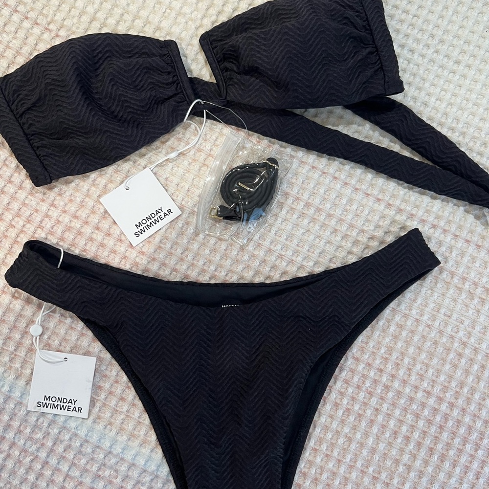 Monday Swimwear Black Bandeau Bikini Set - NWT